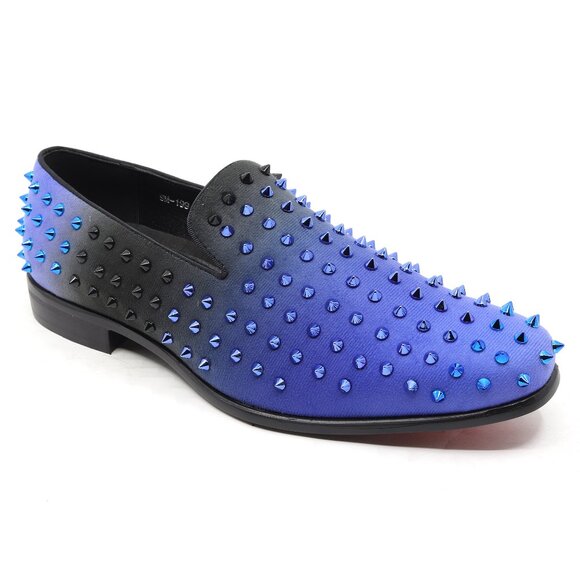 Blue Men's Smoking Spike Dress Tuxedo Loafers Slip On Homecoming Prom Shoes - Picture 1 of 6